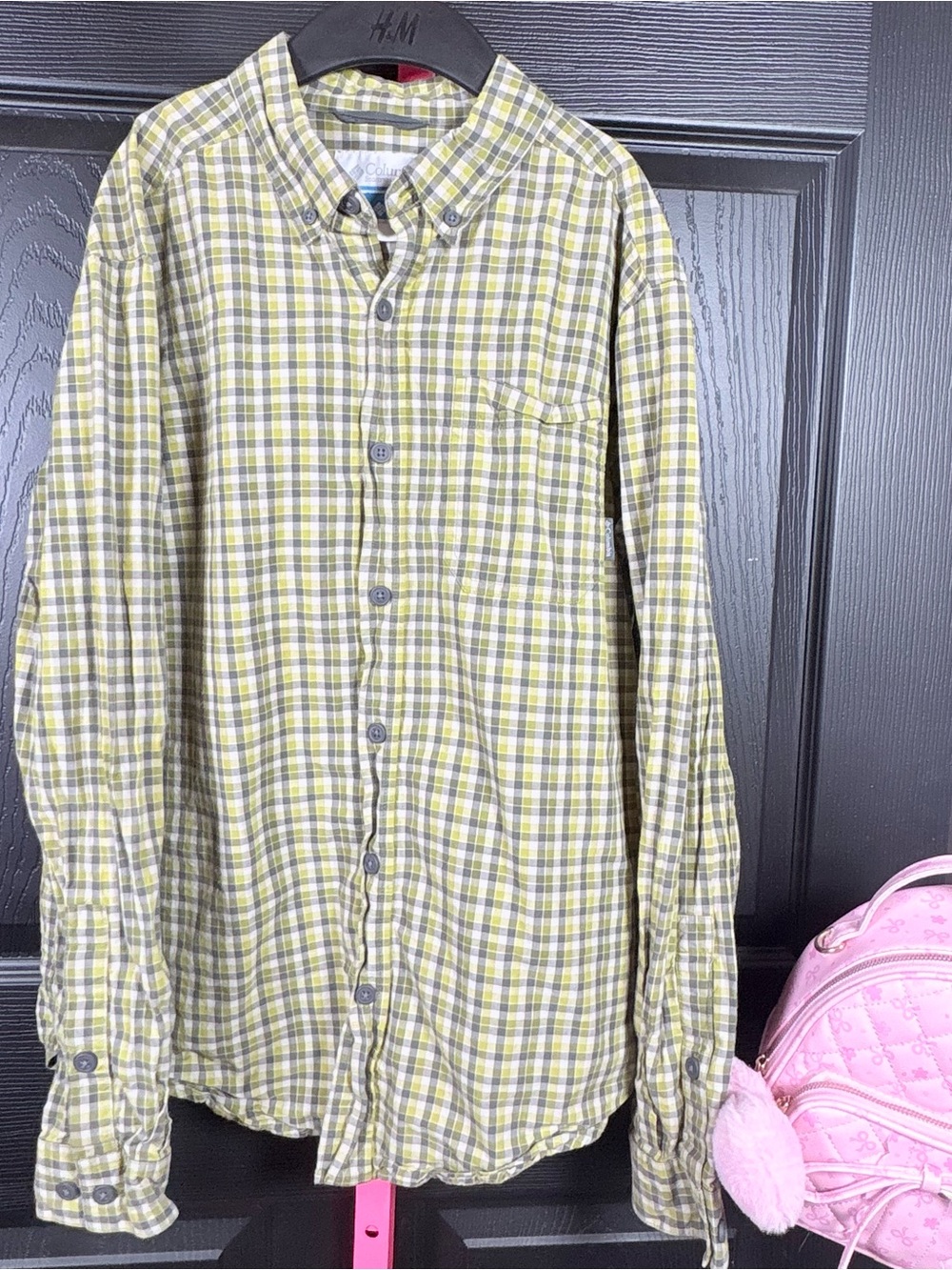 Columbia Men's Yellow and Green Plaid Button-Down Shirt